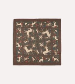 Brown Unicorn Print Wool-Silk Square Scarf -Drakes Shop DR1AD021397 02301 1