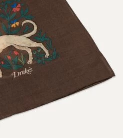 Brown Unicorn Print Wool-Silk Square Scarf -Drakes Shop DR1AD021397 02301 4