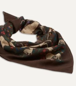 Brown Unicorn Print Wool-Silk Square Scarf -Drakes Shop DR1AD021397 02301 5