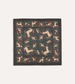 Black Unicorn Print Wool-Silk Square Scarf -Drakes Shop DR1AD021397 03101 1