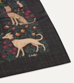 Black Unicorn Print Wool-Silk Square Scarf -Drakes Shop DR1AD021397 03101 4