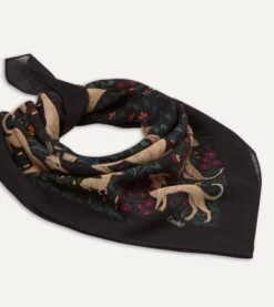 Black Unicorn Print Wool-Silk Square Scarf -Drakes Shop DR1AD021397 03101 5