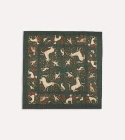 Green Unicorn Print Wool-Silk Square Scarf -Drakes Shop DR1AD021397 04401 1