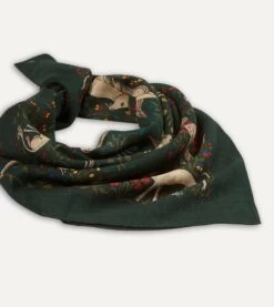 Green Unicorn Print Wool-Silk Square Scarf -Drakes Shop DR1AD021397 04401 5