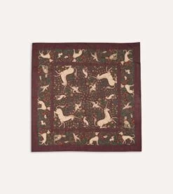 Burgundy Unicorn Print Wool-Silk Square Scarf 10 Burgundy Unicorn Print Wool-Silk Square Scarf -Drakes Shop DR1AD021397 05701 1
