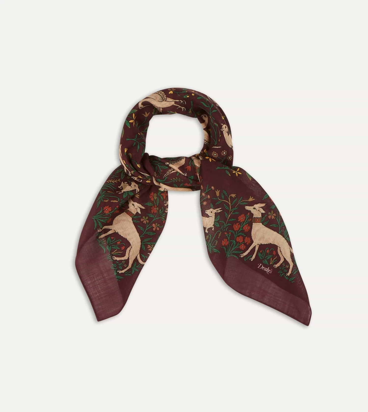 Burgundy Unicorn Print Wool-Silk Square Scarf 4 Burgundy Unicorn Print Wool-Silk Square Scarf - Image 2