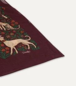 Burgundy Unicorn Print Wool-Silk Square Scarf 11 Burgundy Unicorn Print Wool-Silk Square Scarf -Drakes Shop DR1AD021397 05701 4