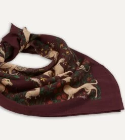Burgundy Unicorn Print Wool-Silk Square Scarf 9 Burgundy Unicorn Print Wool-Silk Square Scarf -Drakes Shop DR1AD021397 05701 5