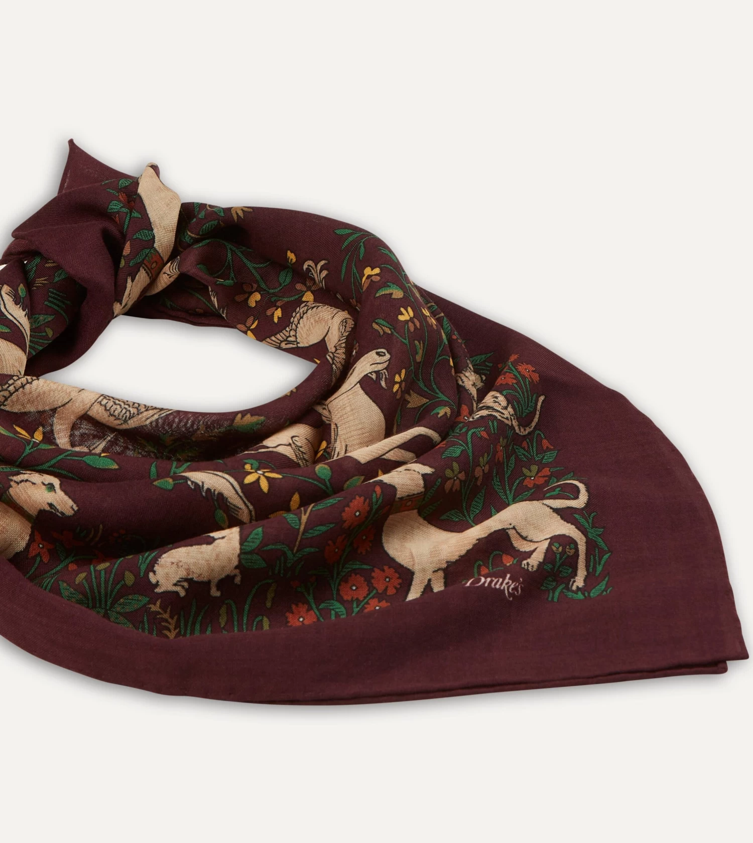 Burgundy Unicorn Print Wool-Silk Square Scarf 5 Burgundy Unicorn Print Wool-Silk Square Scarf - Image 3