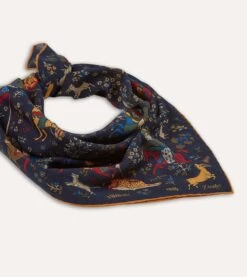 Navy Mughal Print Wool-Silk Square Scarf -Drakes Shop DR1AD022215 01251 5