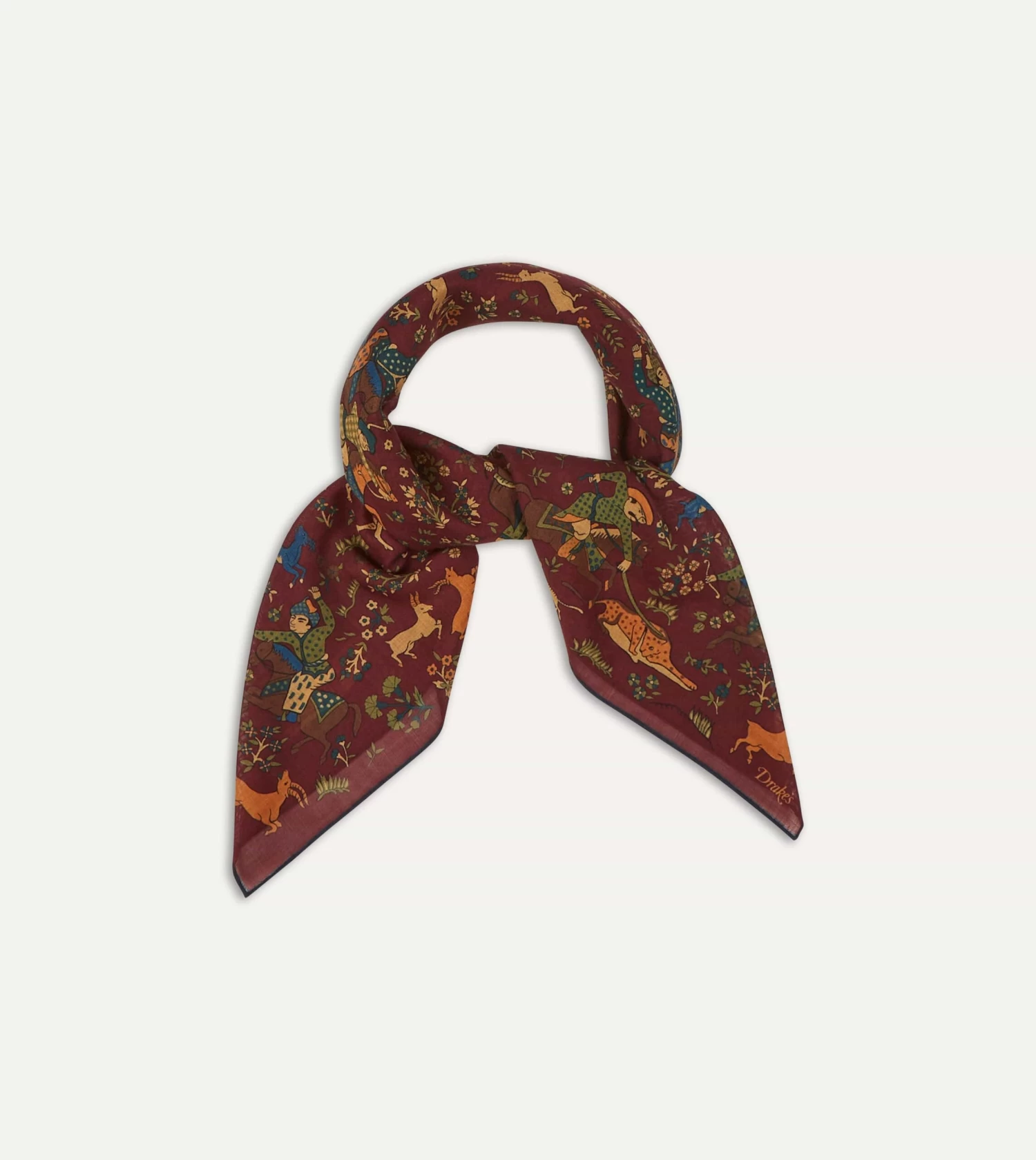 Burgundy Mughal Print Wool-Silk Square Scarf 3 Burgundy Mughal Print Wool-Silk Square Scarf