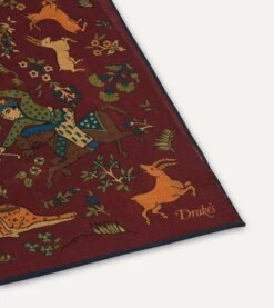 Burgundy Mughal Print Wool-Silk Square Scarf 11 Burgundy Mughal Print Wool-Silk Square Scarf -Drakes Shop DR1AD022215 02701 4