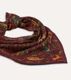 Burgundy Mughal Print Wool-Silk Square Scarf 9 Burgundy Mughal Print Wool-Silk Square Scarf -Drakes Shop DR1AD022215 02701 5