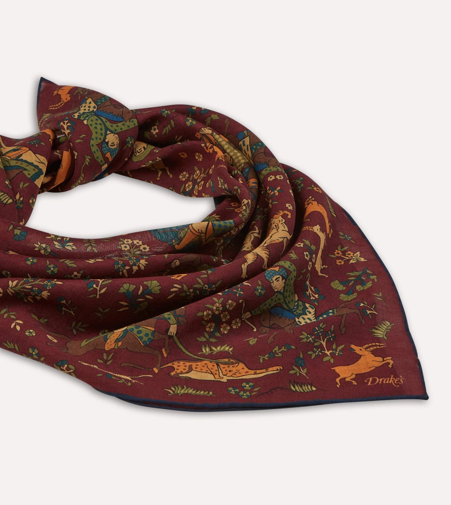 Burgundy Mughal Print Wool-Silk Square Scarf 5 Burgundy Mughal Print Wool-Silk Square Scarf - Image 3