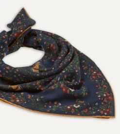 Navy Birds Of Paradise Print Wool-Silk Square Scarf -Drakes Shop DR1AD022216 01251 5