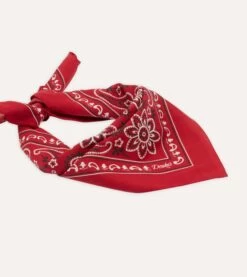 Red Paisley Print Cotton Bandana -Drakes Shop DR1AD022223 03701 3