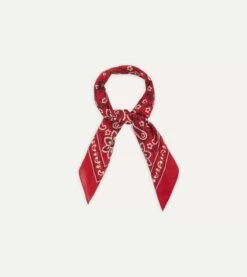 Red Paisley Print Cotton Bandana -Drakes Shop DR1AD022223 03701 4