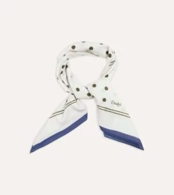 White And Green Polka Dot Print Bandana -Drakes Shop DR1AD022224 04001 2