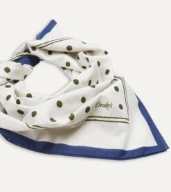 White And Green Polka Dot Print Bandana -Drakes Shop DR1AD022224 04001 5