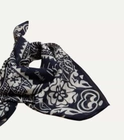 Navy Cockerel Print Silk-Cotton Bandana -Drakes Shop DR1AD023096 01251 3