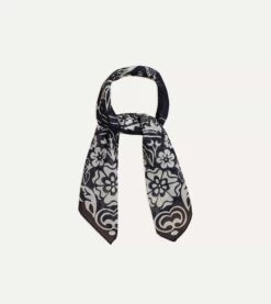 Navy Cockerel Print Silk-Cotton Bandana -Drakes Shop DR1AD023096 01251 4