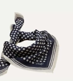 Navy Spots Print Silk-Cotton Bandana 9 Navy Spots Print Silk-Cotton Bandana -Drakes Shop DR1AD023097 01251 3
