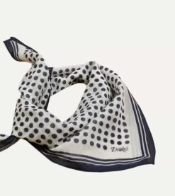 Ecru And Navy Spots Print Silk-Cotton Bandana -Drakes Shop DR1AD023097 02251 3