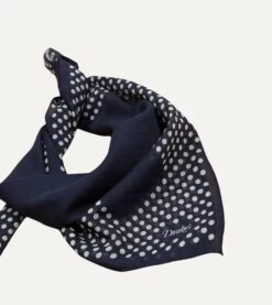 Navy Spots Border Print Silk-Cotton Bandana -Drakes Shop DR1AD023098 01251 3