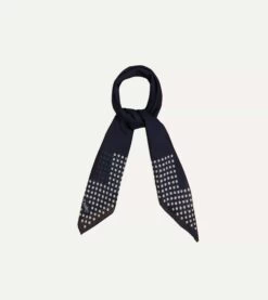 Navy Spots Border Print Silk-Cotton Bandana -Drakes Shop DR1AD023098 01251 4