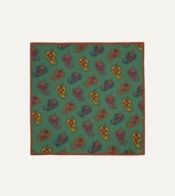 Green Flower Paisley Print Silk-Cotton Bandana -Drakes Shop DR1AD023100 01401 1