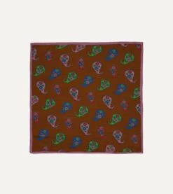 Brown Flower Paisley Print Silk-Cotton Bandana -Drakes Shop DR1AD023100 03301 1