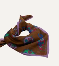 Brown Flower Paisley Print Silk-Cotton Bandana -Drakes Shop DR1AD023100 03301 3