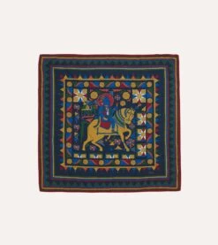 Navy Buddhist Rider Print Wool-Silk Bandana -Drakes Shop DR1AD023549 02251 3
