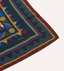 Navy Buddhist Rider Print Wool-Silk Bandana -Drakes Shop DR1AD023549 02251 4