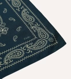Navy Paisley Print Wool-Silk Bandana -Drakes Shop DR1AD023552 01251 4