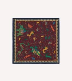Red Mythical Animals Print Wool-Silk Bandana 11 Red Mythical Animals Print Wool-Silk Bandana -Drakes Shop DR1AD023554 03701 3
