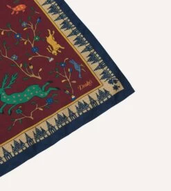 Red Mythical Animals Print Wool-Silk Bandana 9 Red Mythical Animals Print Wool-Silk Bandana -Drakes Shop DR1AD023554 03701 4