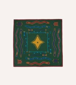 Green Navajo Print Wool-Silk Bandana -Drakes Shop DR1AD023557 02401 3