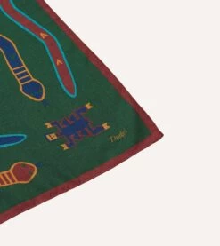 Green Navajo Print Wool-Silk Bandana -Drakes Shop DR1AD023557 02401 4