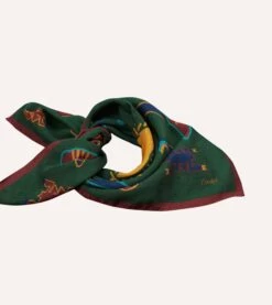Green Navajo Print Wool-Silk Bandana -Drakes Shop DR1AD023557 02401 5