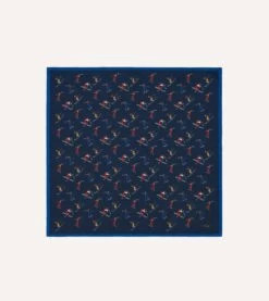 Navy Skier Print Wool-Silk Bandana