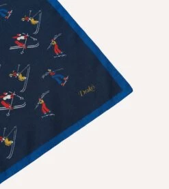 Navy Skier Print Wool-Silk Bandana -Drakes Shop DR1AD023561 01251 4