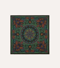 Green Folk Flower Print Cotton-Silk Bandana