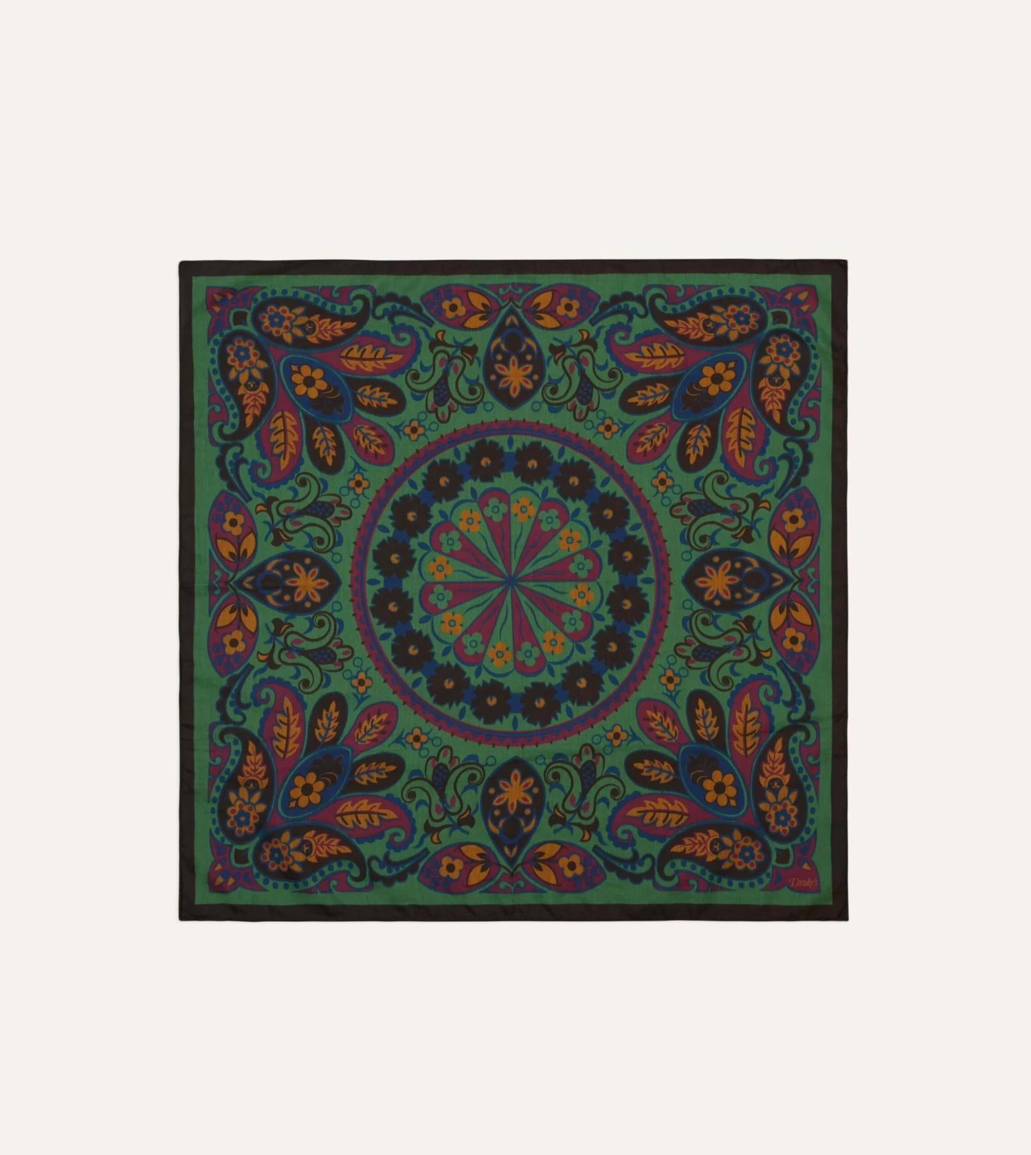 Green Folk Flower Print Cotton-Silk Bandana 3 Green Folk Flower Print Cotton-Silk Bandana