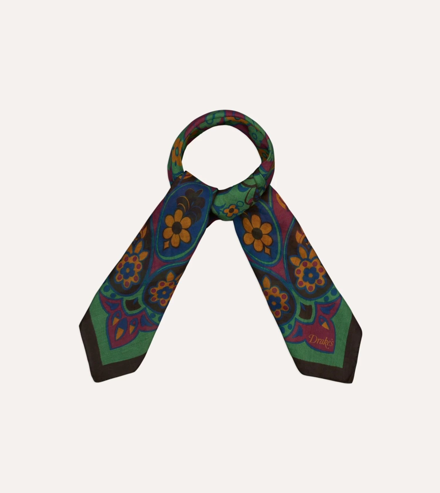 Green Folk Flower Print Cotton-Silk Bandana 7 Green Folk Flower Print Cotton-Silk Bandana - Image 5