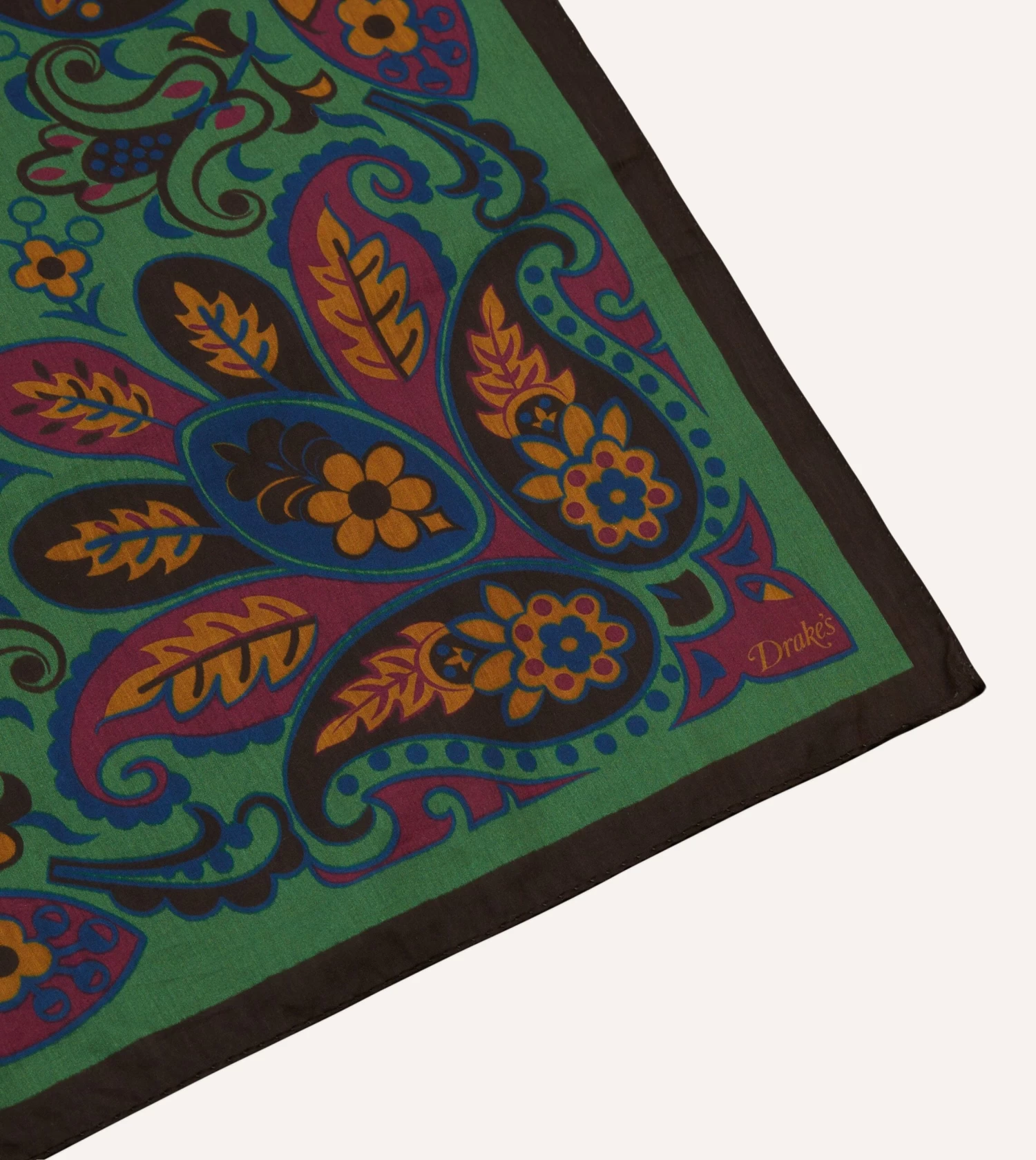 Green Folk Flower Print Cotton-Silk Bandana 5 Green Folk Flower Print Cotton-Silk Bandana - Image 3