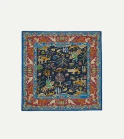 Blue And Red Mounted Hunter Print Wool-Silk Bandana