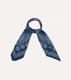 Navy Paisley Print Cotton-Silk Bandana -Drakes Shop DR1AD024083 01251 1