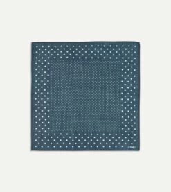 Navy Spots Print Wool-Silk Pocket Square