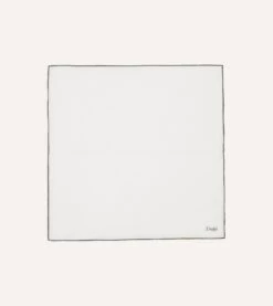 White And Olive Shoestring Linen Pocket Square